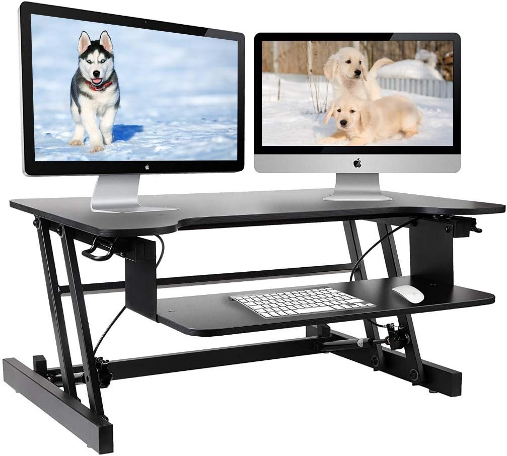 Height Adjustable Standing Desk & Stand Up Desk - Sit Stand Desks Improve Productivity & Health with Standing Workstation - Best Standup Desk Riser & Work Desk for Laptops - Stops Back Pain (Black)