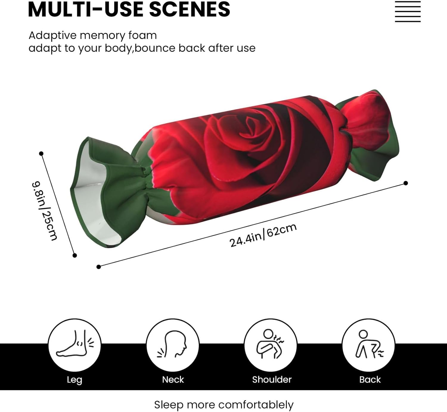 Red Rose Flower 1 Print Candy Cylindrical Comfortable Pillow Throw Pillows Home Decor Easy Maintenance