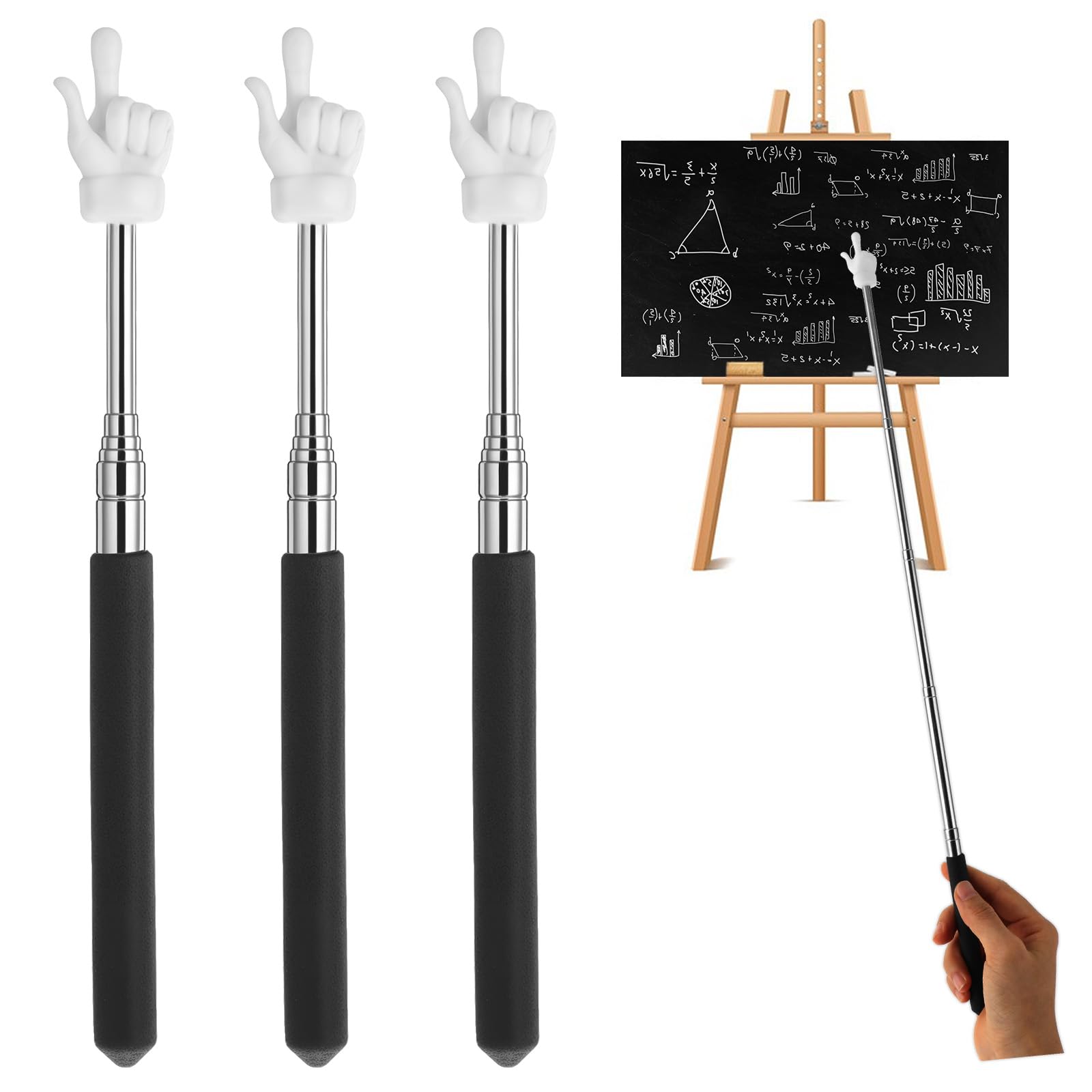 YUXIANLB 3PCS Telescopic Teachers Pointer, Extendable Pointer Finger Stick for Classroom, Hand Finger Pointing Tool School Supplies for Reading and Presentation