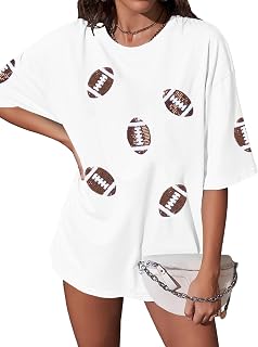 ASTANFY Women's Sequin Football Game Day Shirt - Oversized Gameday Outfit, Team Fans Graphic Tee, Fall Sports Jersey