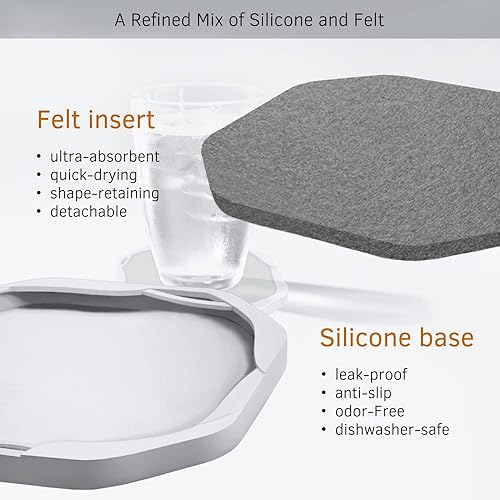 Miniatura 3 de UMIRRO Posavasos absorbentes para protección de mesa Posavasos de silicona para bebidas absorbentes con almohadillas de fieltro Tapete para tazas