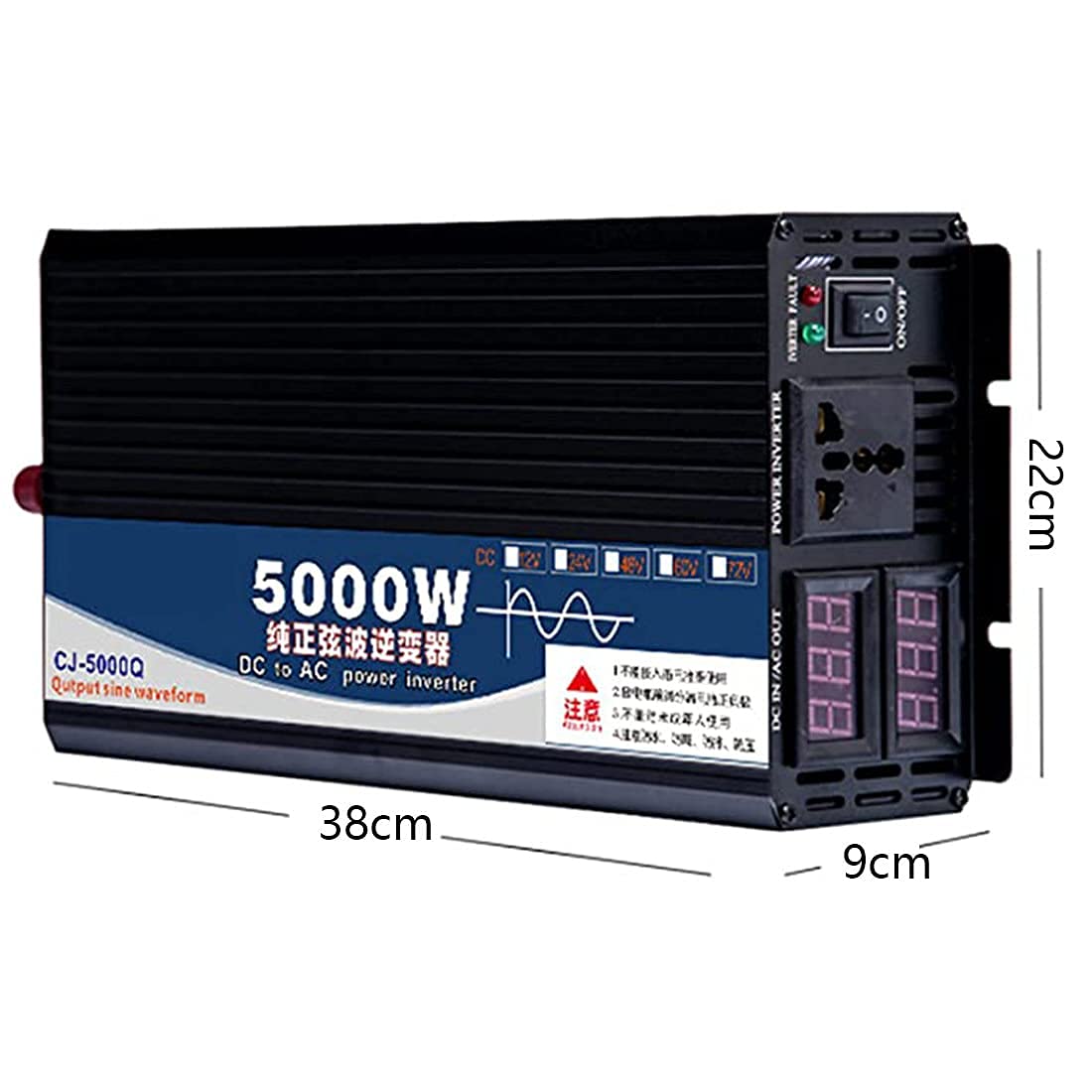 RajoNN Inversor de Corriente 3000W 4000W 5000W Inversor de Onda Sinusoidal Pura DC 12v 24v 48v 60v a AC 110v-220v con Salidas de CA y Pantalla LCD Adecuado para Acampar,5000W-12V