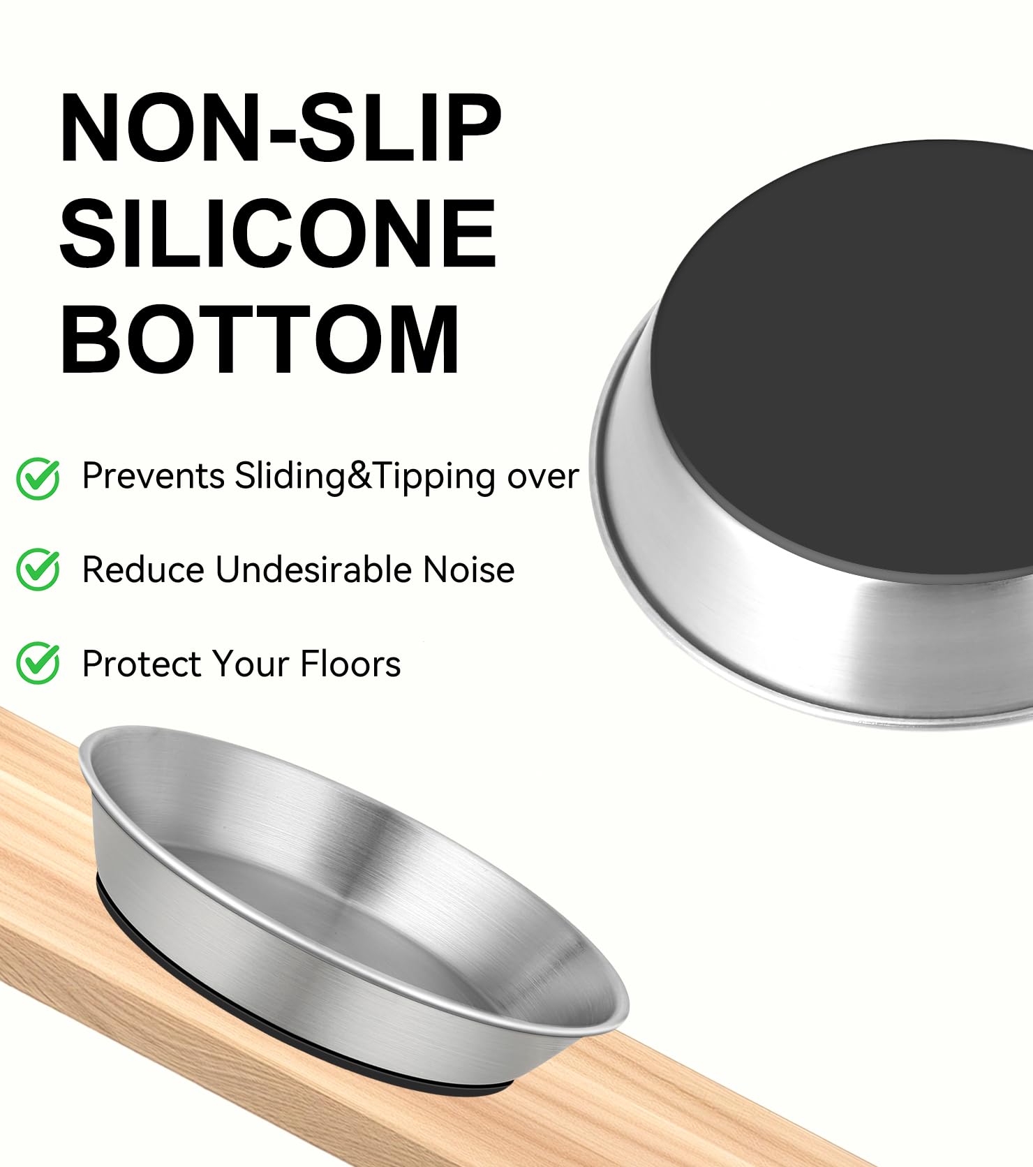 Cuencos de acero inoxidable para gatos de 1.7 tazas (414 ml) para alimentos y agua, platos inferiores de silicona antideslizante, para gatos o perros pequeños, paquete de 2