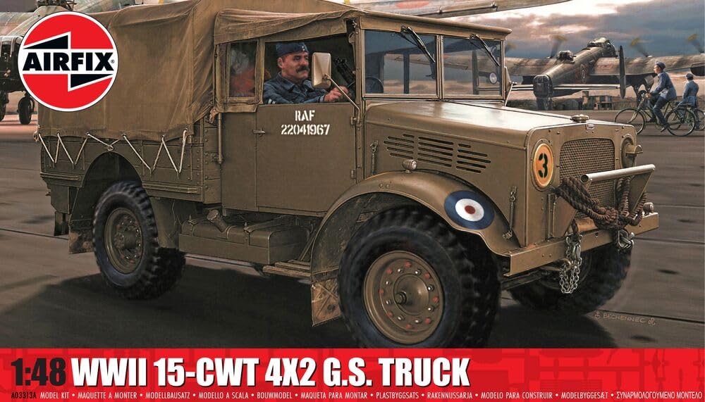 Airfix Model Set - A03313A WWII RAF 15-CWT 4 x 2 G.S. Truck Model Building Kit - Plastic Motor Vehicle Building Kit for Adults & Children 8+, Set Includes Sprues & Decals - 1:48 Scale