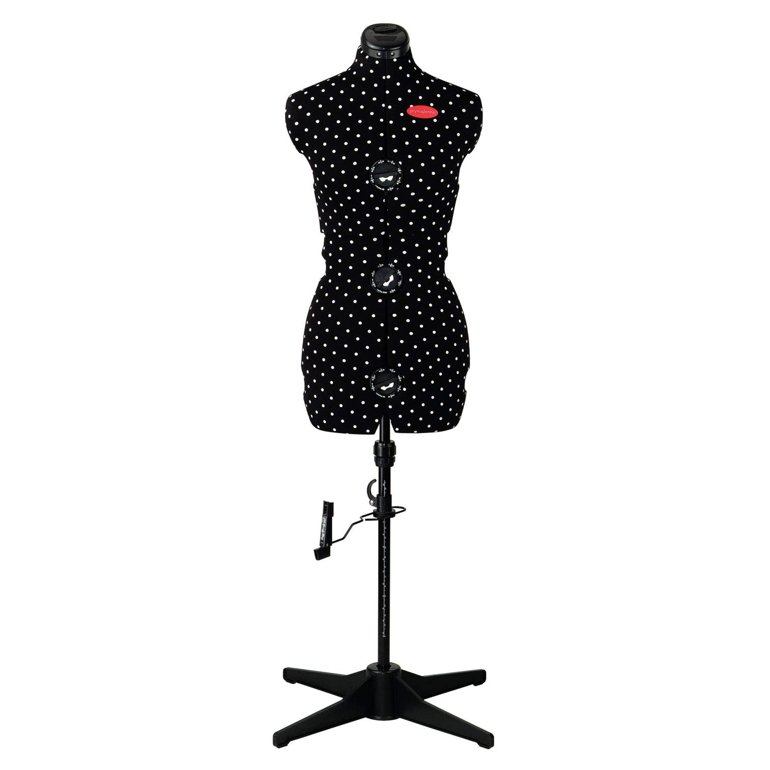 PRYM Prymadonna Polka Dots 611752 Tailor's Dummy in Black and White Polka Dots Design Rotatable and Height Adjustable Size S (36-42) Includes Skirt Rounder with Pin Fixing and Integrated Pin Cushion