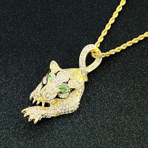 Crawling Leopard Chain for men Iced Out Animal Pendant for men Necklace Green Eyes Panther Necklace Hip Hop Iced Out Chain Sports Star Pendant Rap Punk Rock Clubs CZ Diamond Bling men jewelry Cuban Link chain for men sports gifts for men3