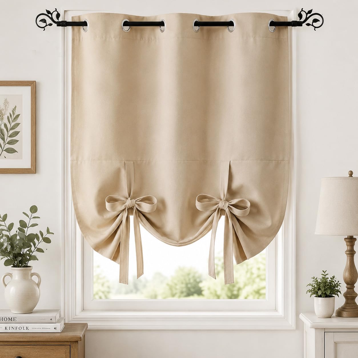 Pony Dance Window Valance for Kitchen - Tie Up Curtain Roman Shade