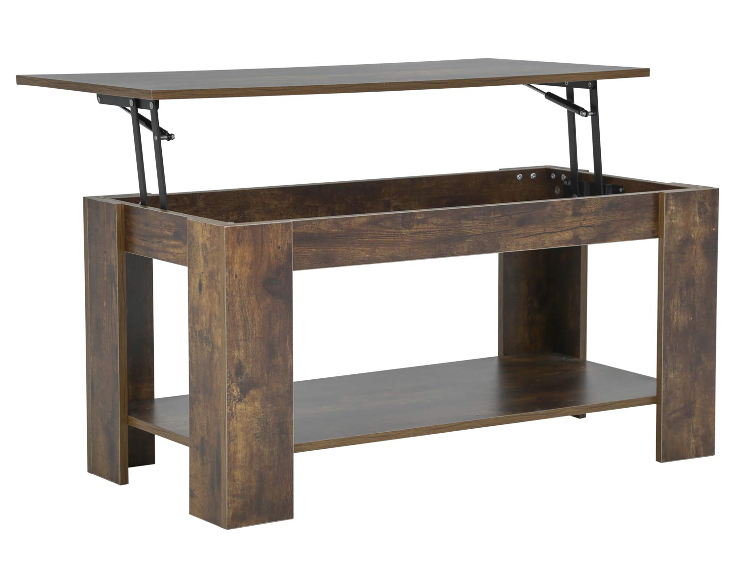 FDW Lift Top Coffee Table with Hidden Compartment and Lower Shelf Silent Air Rod- Pop-Up Tabletop for Living