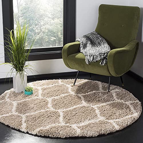 Image of Moroccan Design Microfiber Hand Woven Shaggy Carpet Collection with 2 inch Pile Height Carpet for Living Room Size 7x10 feet coular Beige /Ivory