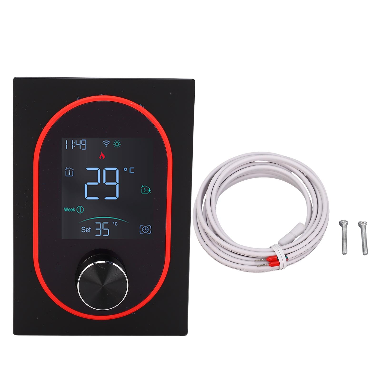 Inteligentny termostat pokojowy WiFi regulator temperatury tygodniowy programowalny wyświetlacz LED energooszczędny dla domowego komputera ABS 2,4 GHz WiFi (Black)