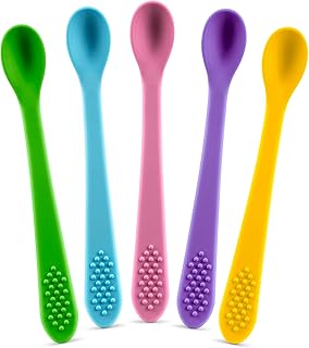 Baby Spoons First Stage Silicone Baby Spoon – Self Feeding Baby Utensils – Infant Spoons First Stage Baby Feeding Spoon - Soft & Gentle on Gums - BPA Free Silicone Baby Spoons Set