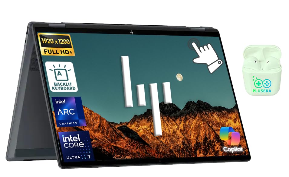 Image of HP OmniBook X Flip 2-in-1 Laptop (Next Gen Envy x360), 16 inch FHD+ Touchscreen AI Business Laptop, 16GB DDR5 RAM 1TB SSD, Intel Core Ultra 7 256V, Windows 11 Pro, Backlit KB, PLUSERA Earphones, Gray