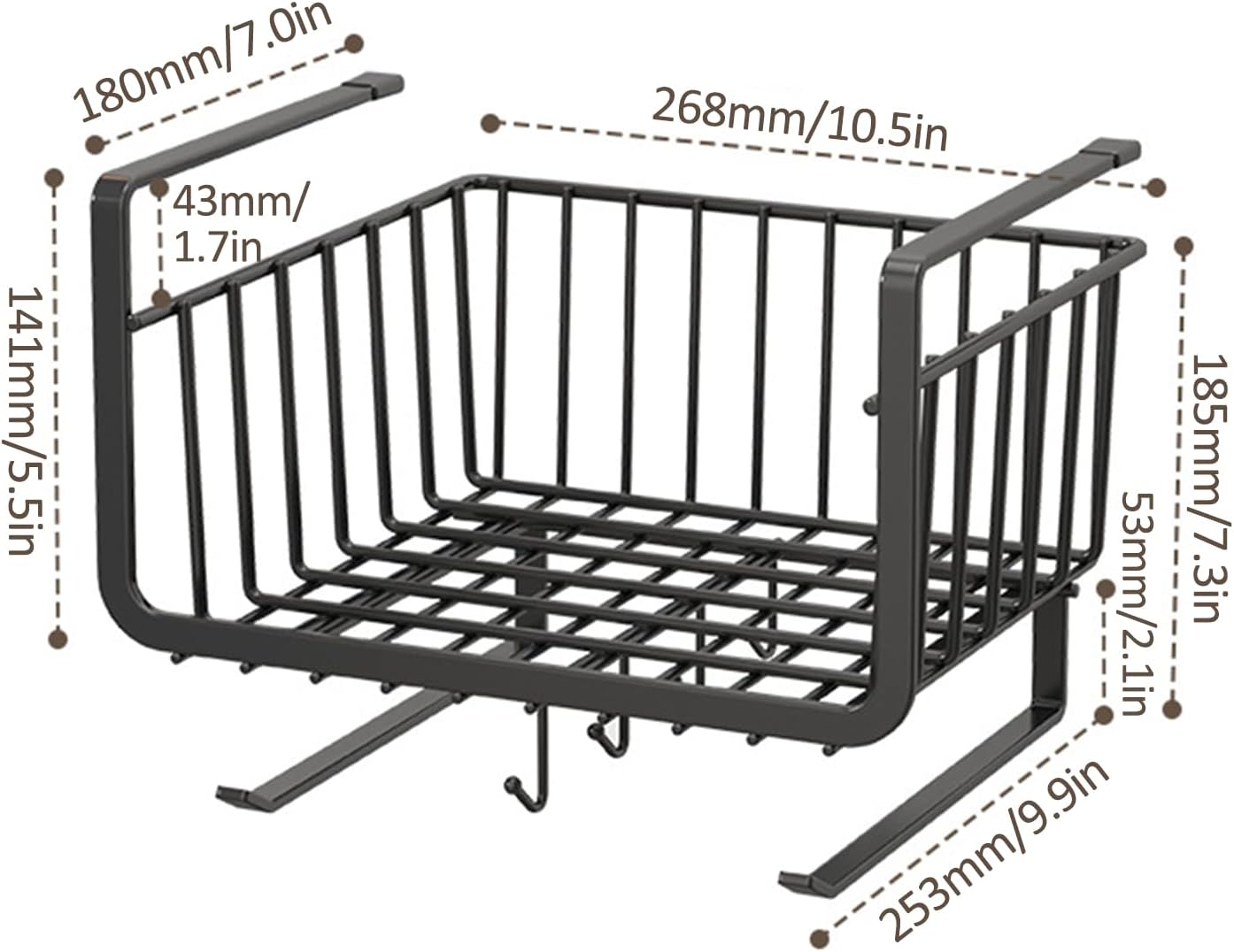 Under Cabinet Storage - Rust-Proof Carbon Steel Hanging Basket for Kitchen Office - Under Desk Shelf