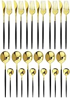 Vista 9 de JASHII Juego de cubiertos de acero inoxidable chapado en rosa titanio, 24 piezas, mango rosa, boca plateada, servicio para 6