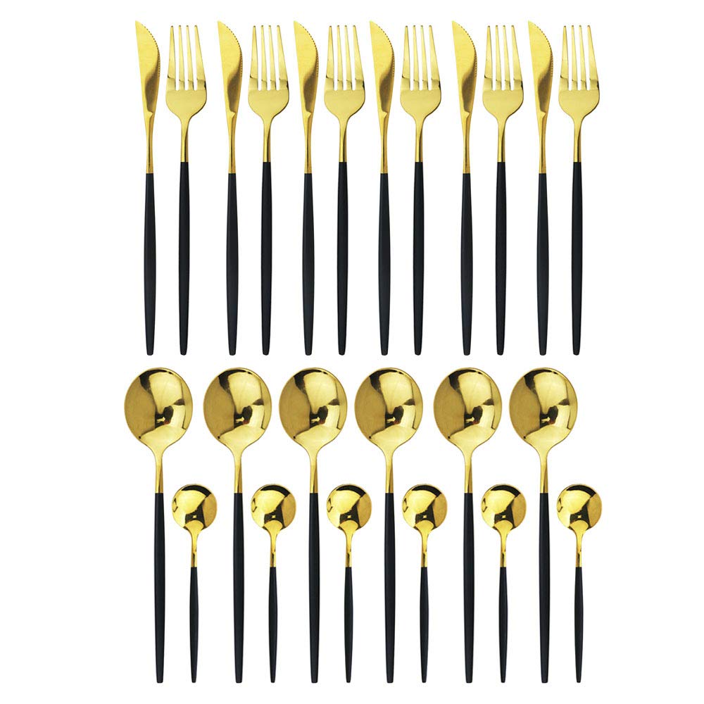 Buy JASHII 24 Piece Titanium Black And Golden Plated Stainless Steel