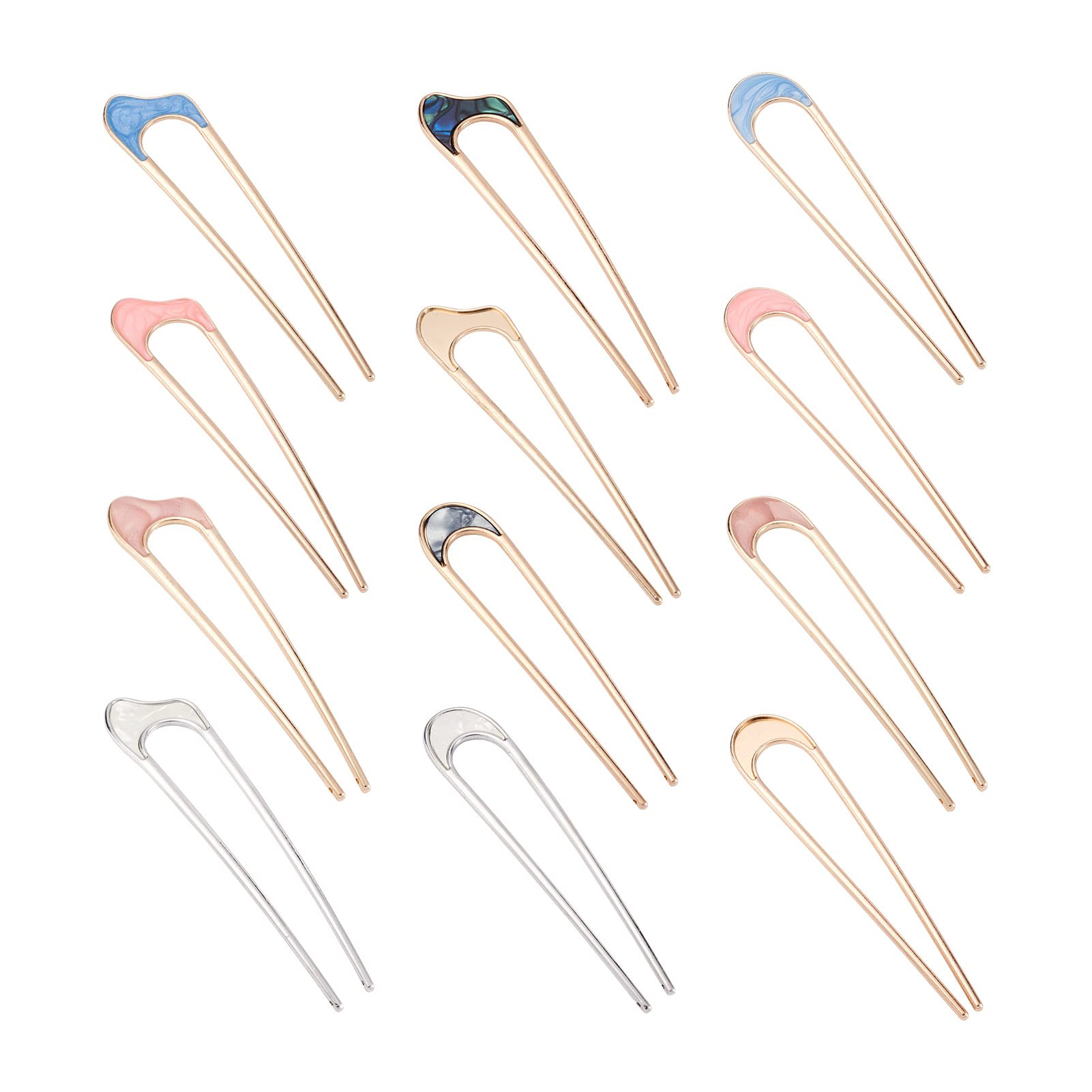 12Pcs Alloy U Shape Hair Pins Metal Long Hair Fork Pins 4 Styles Hair Stick French Style Hair Fork Clip for Women Girls Hair Styling Tool Accessories
