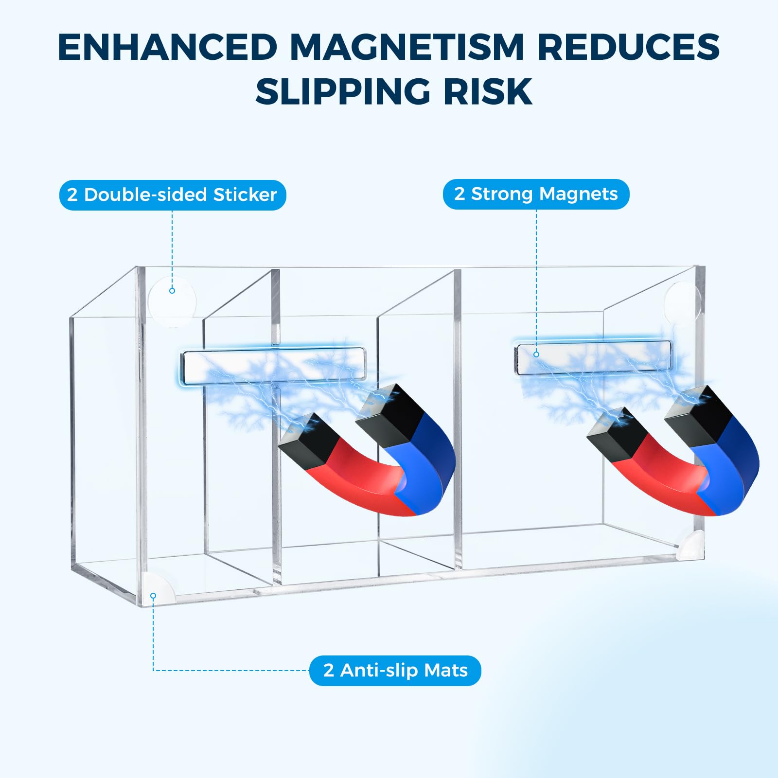 Soporte magnético fuerte para bolígrafo para refrigerador, pizarra blanca de borrado en seco para refrigerador, soporte magnético acrílico para bolígrafo con 3 compartimentos, taza magnética 2