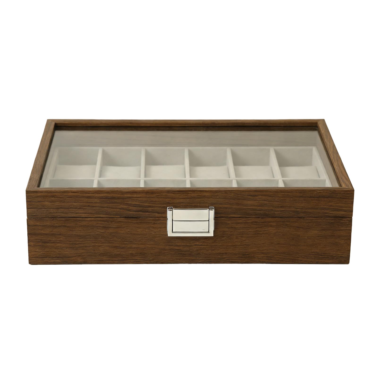 Buachois Watch Box Case, Estuche organizador de relojes de cuero con tapa de vidrio para colección