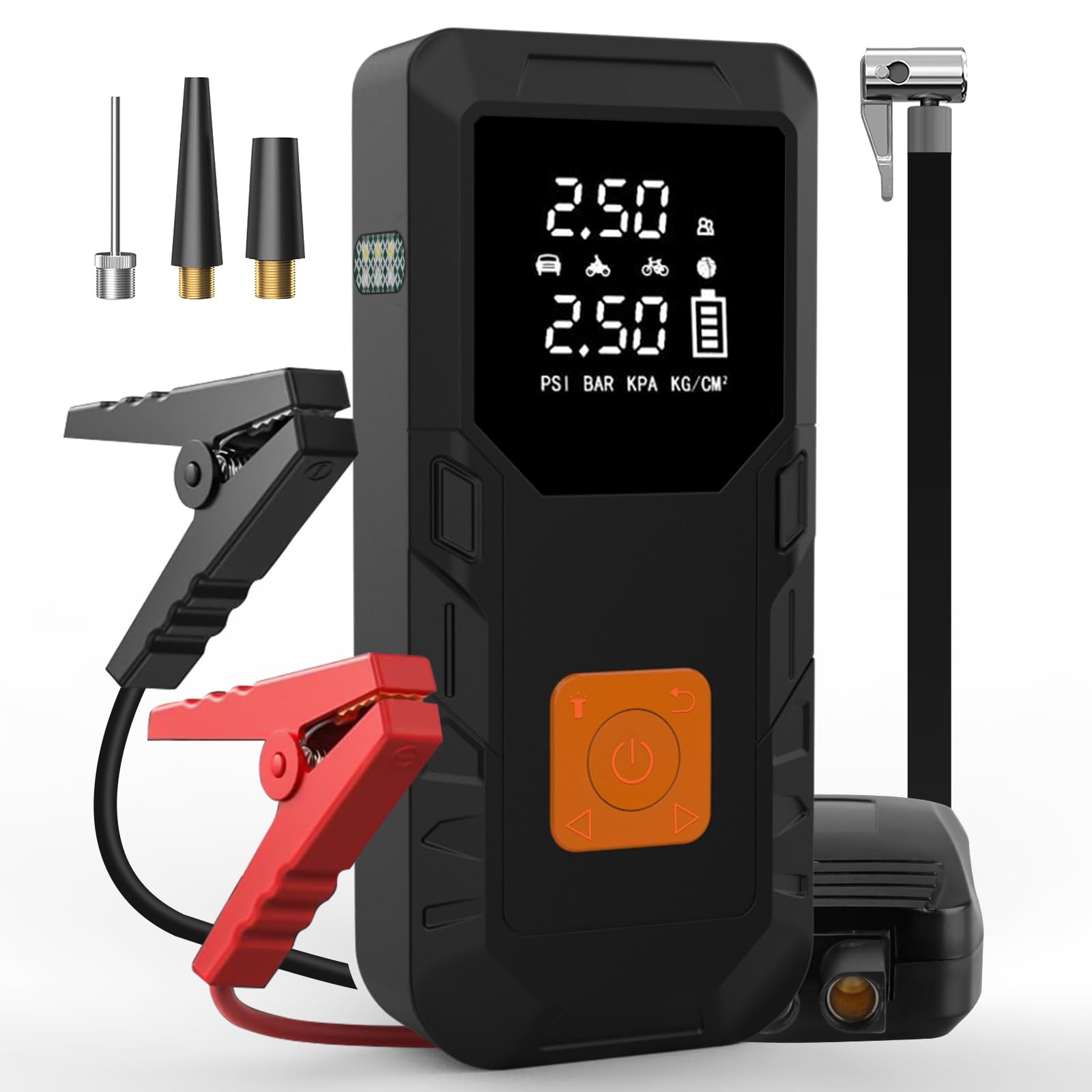 Junsun Auto Starthilfe Luftpump Powerbank 450A 12V 18W 12000mAh Junmper Starter mit Bildschirm 6.5L Gas, 5.0L Diesel Luftpump für Auto, Motorrad, Bälle