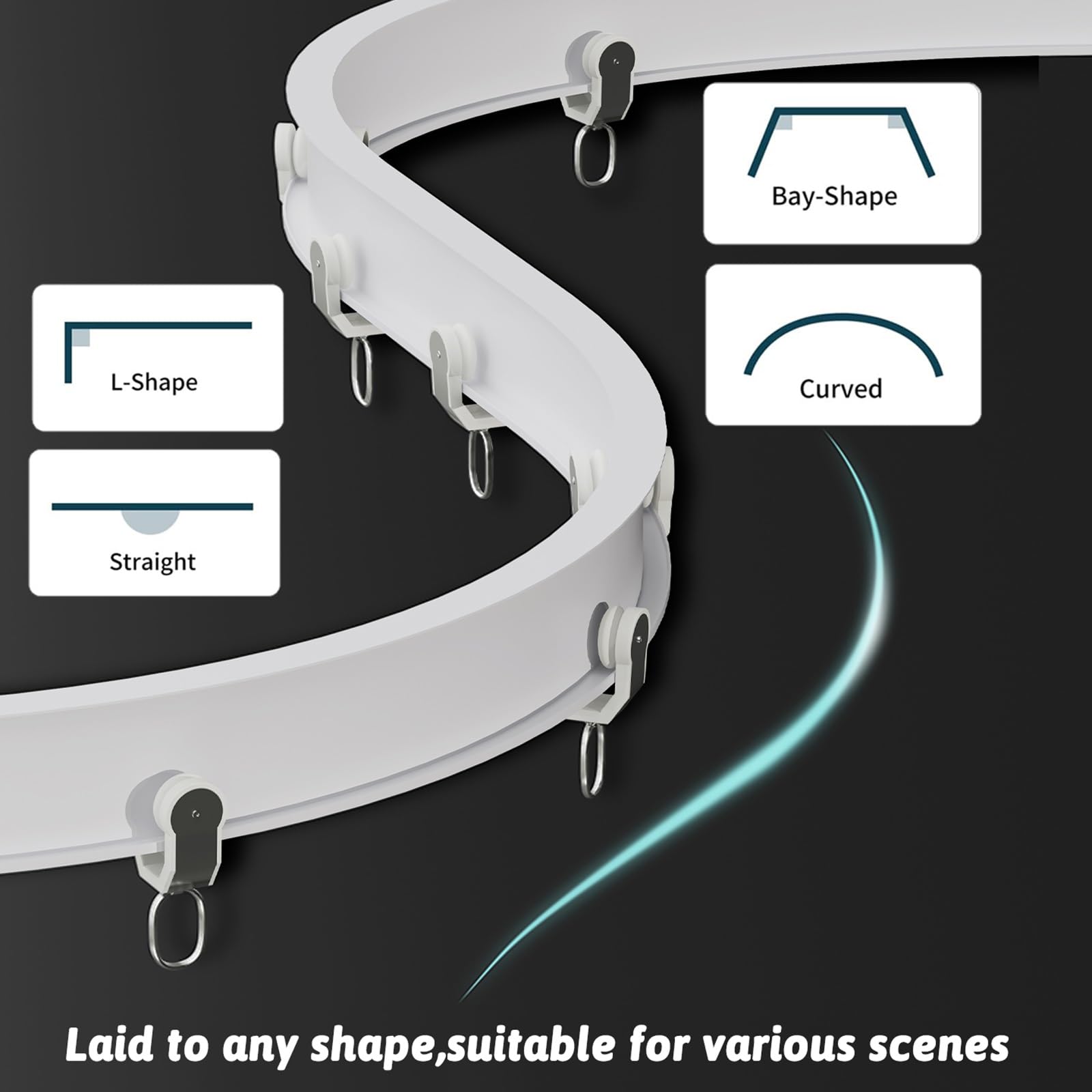 Doppelläufige Gardinenstange, flexible Aluminiumschiene, Decke/Wand, ideal für Schlafzimmer, Wohnzimmer, Erkerfenster und Duschvorhänge