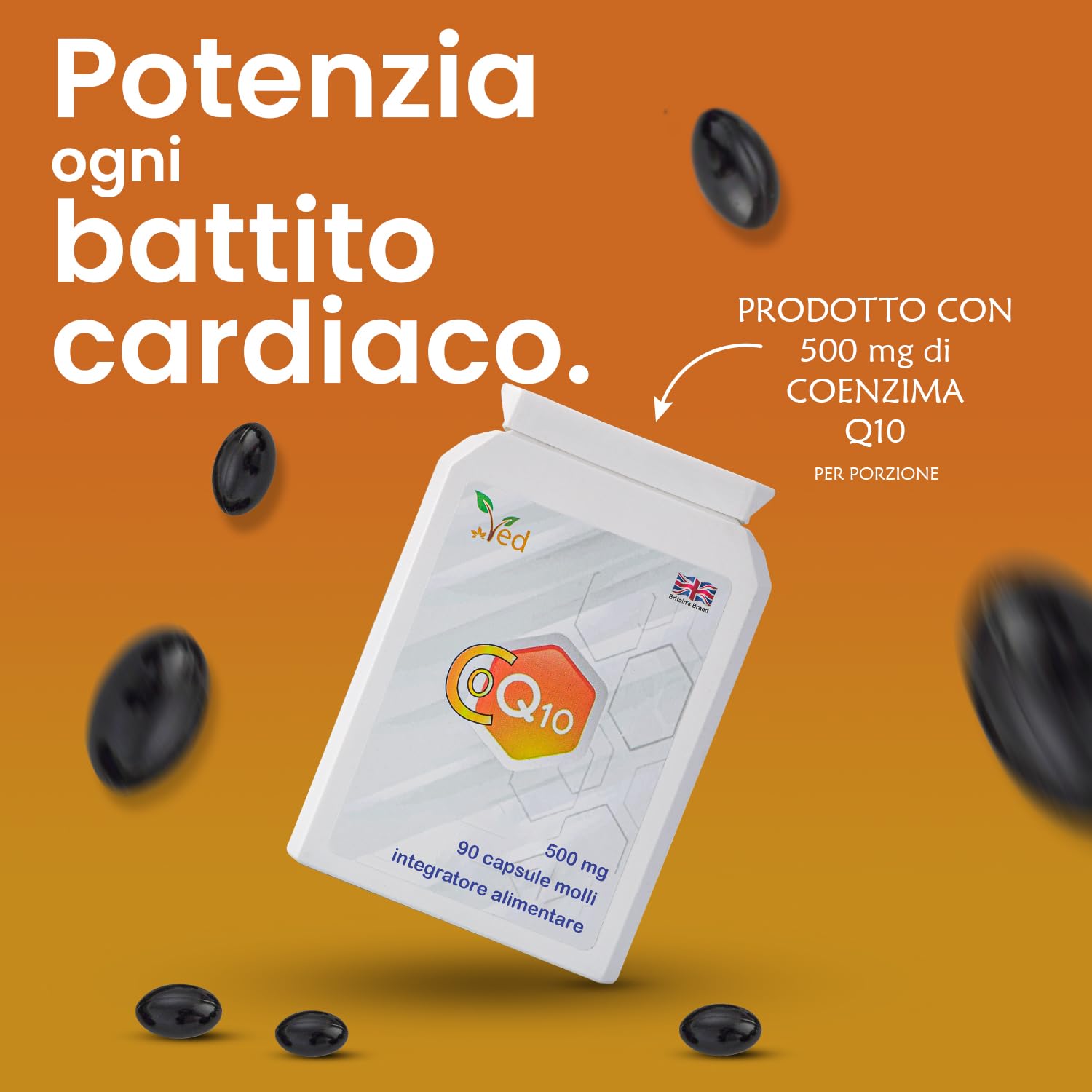 CoQ10 500 mg | Coenzima Q10 | Massima forza | Coenzima Ubichinone fermentato naturalmente | Formula naturale superiore | 500mg 90 Softgel di VED