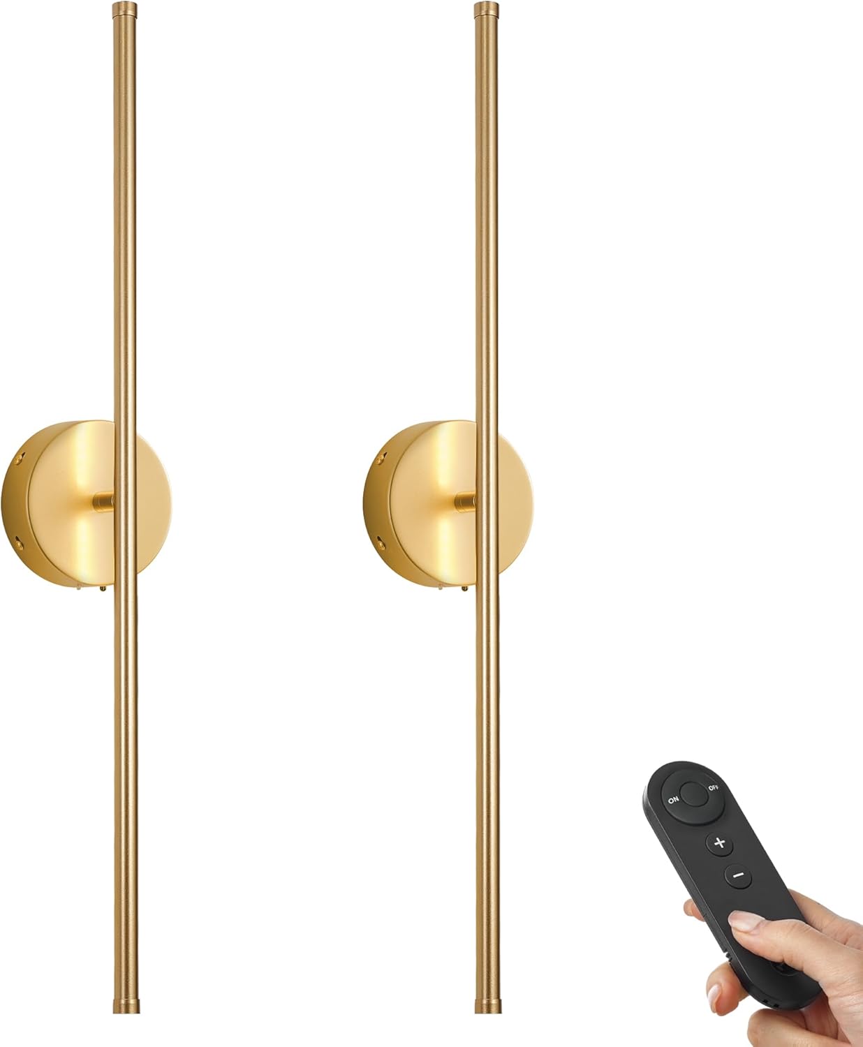 Battery Operated Wall Sconces, Dimmable Wall Sconces Set of Two, 350Â°Rotate, 3000K LED Gold Wireless Wall Light for Living Room, Bedroom, Hallway, 24.4 Inch (2 Pack)