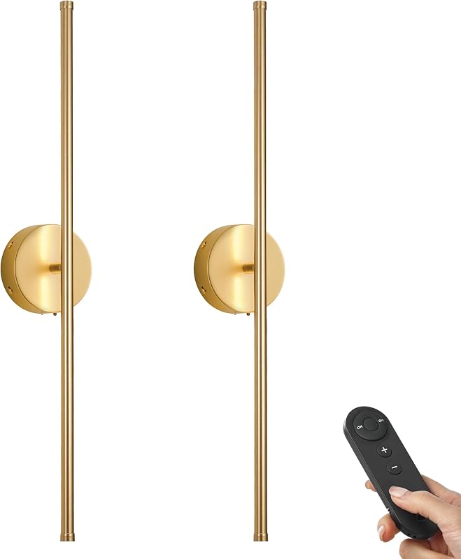 KARTOOSH Battery Operated Wall Sconces Set of Two Wireless Wall Lights | Rechargeable Wall Sconce with Remote 350°Rotate Dimmable 3000K LED Wall Lamp for Living Room, Bedroom, Hallway