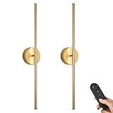 KARTOOSH Battery Operated Wall Sconces with Remote Control, Dimmable Wall Sconces Set of Two, 350°Rotate, 3000K LED Gold Wireless Wall Light for Living Room, Bedroom, Hallway, 28.3 Inch (2 Pack) Gold 28.3 Inches