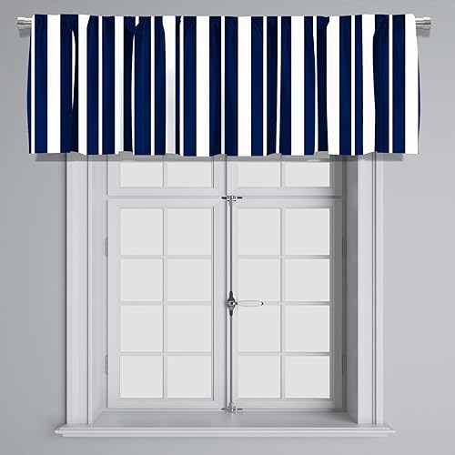 Miniatura 3 de Cenefa de cortina opaca con bolsillo para cortinero a rayas azul marino y blanco, para decoración de cocina, dormitorio, 52 x 18 pulgadas, azul