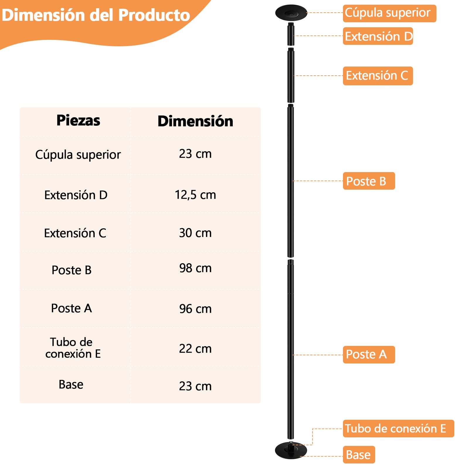 COSTWAY Barra de Baile Profesional Estática y Giratoria Pole Dance de 45 mm Altura Ajustable de 2,23 m a 2,82 m para Hogar Club hasta 200 kg