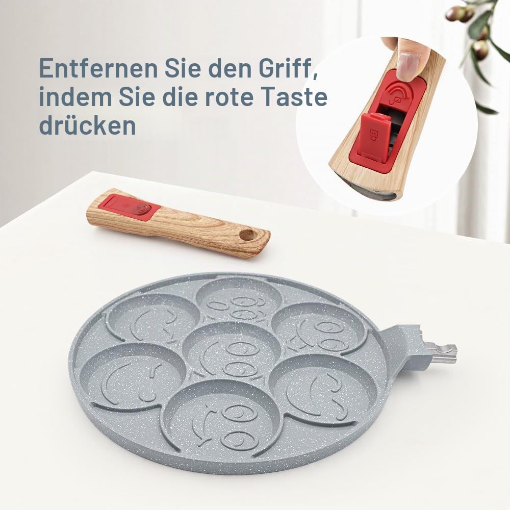 RANX INGST Pancake Pfanne Induktion, Antihaft Keramikbeschichtung, Pancake Maker 7 Löcher mit Abnehmbarer Griff, Spiegelei Pfanne zum Kinderfrühstück - Blau