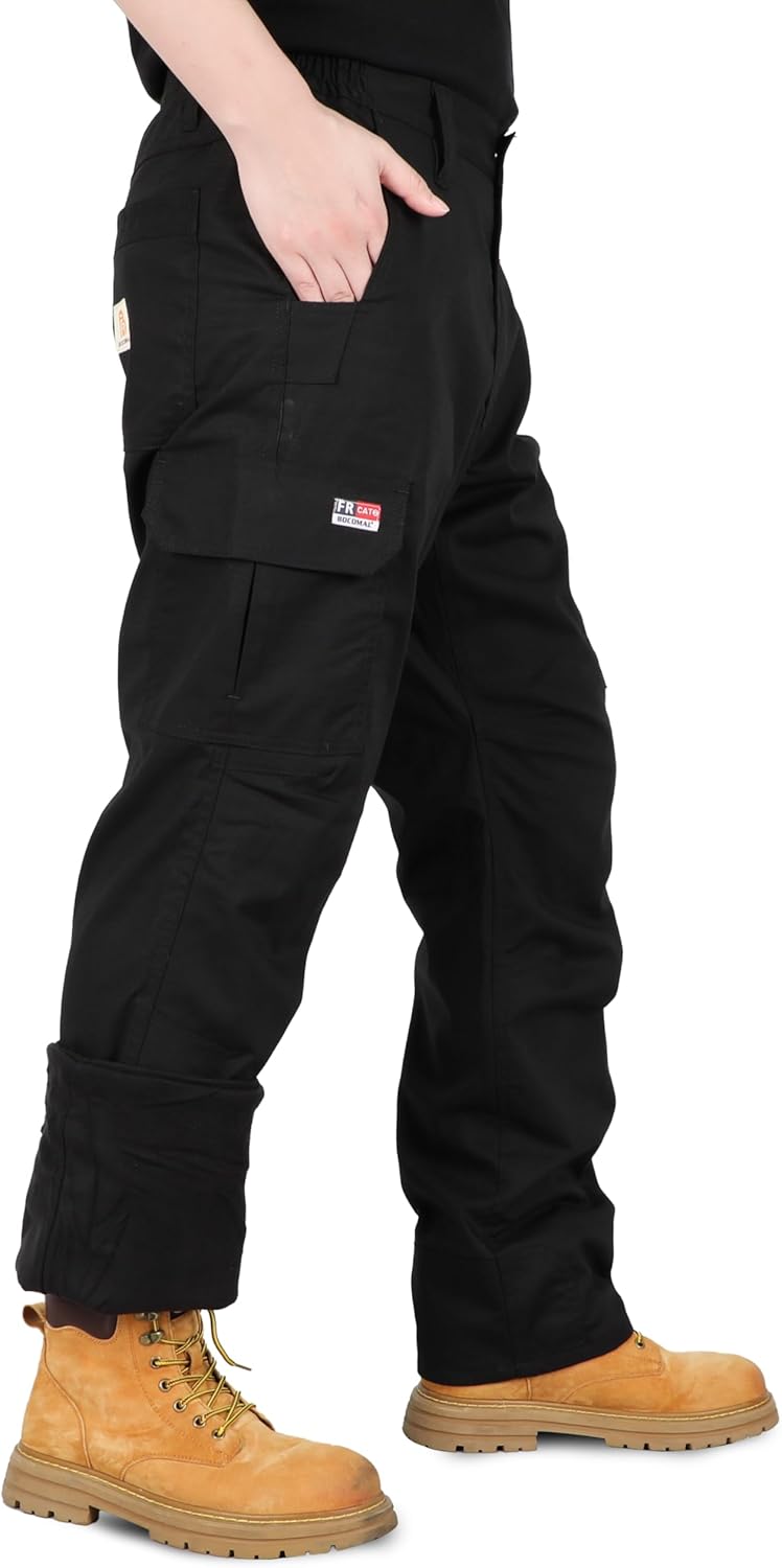 BOCOMAL FR Cargo Pants for Winter Modacrylic Cotton Fleece Lined Strecth Ripstop Fire/Water/Stain Resistant Work Outwear