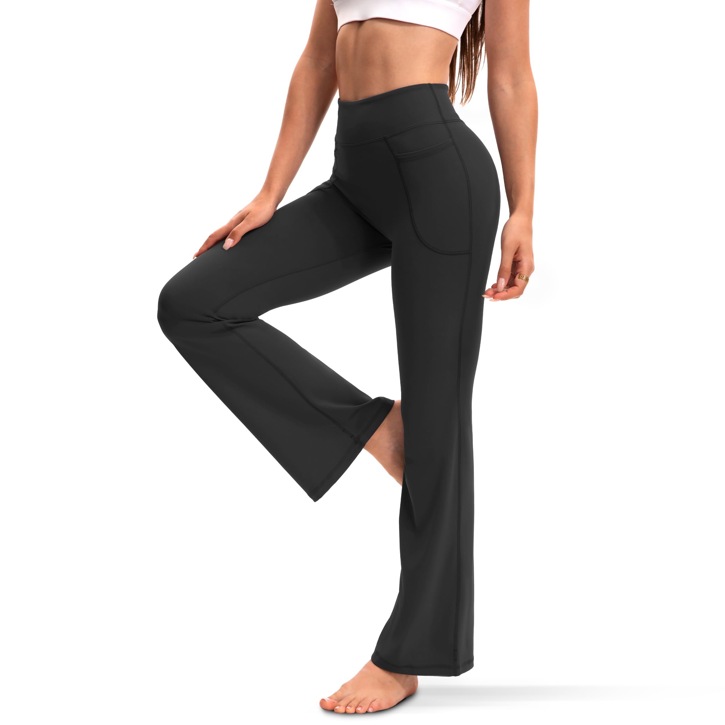 Legging évasé push-up pour femme, pantalon de yoga, pantalon de jogging, taille haute, coupe bootcut, pantalon de sport, legging d'entraînement avec poches