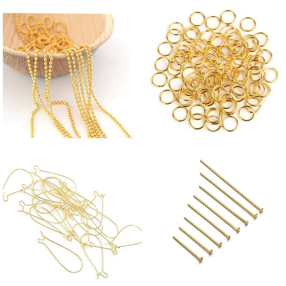 DEBRA fashion storeDEBRA fashion store Ball Chain 1 Pieces, Jump Rings 40 peices (10 Pairs), U Shape Earrings pins 10 peices (5 Pair) and Head pins 40 peices.