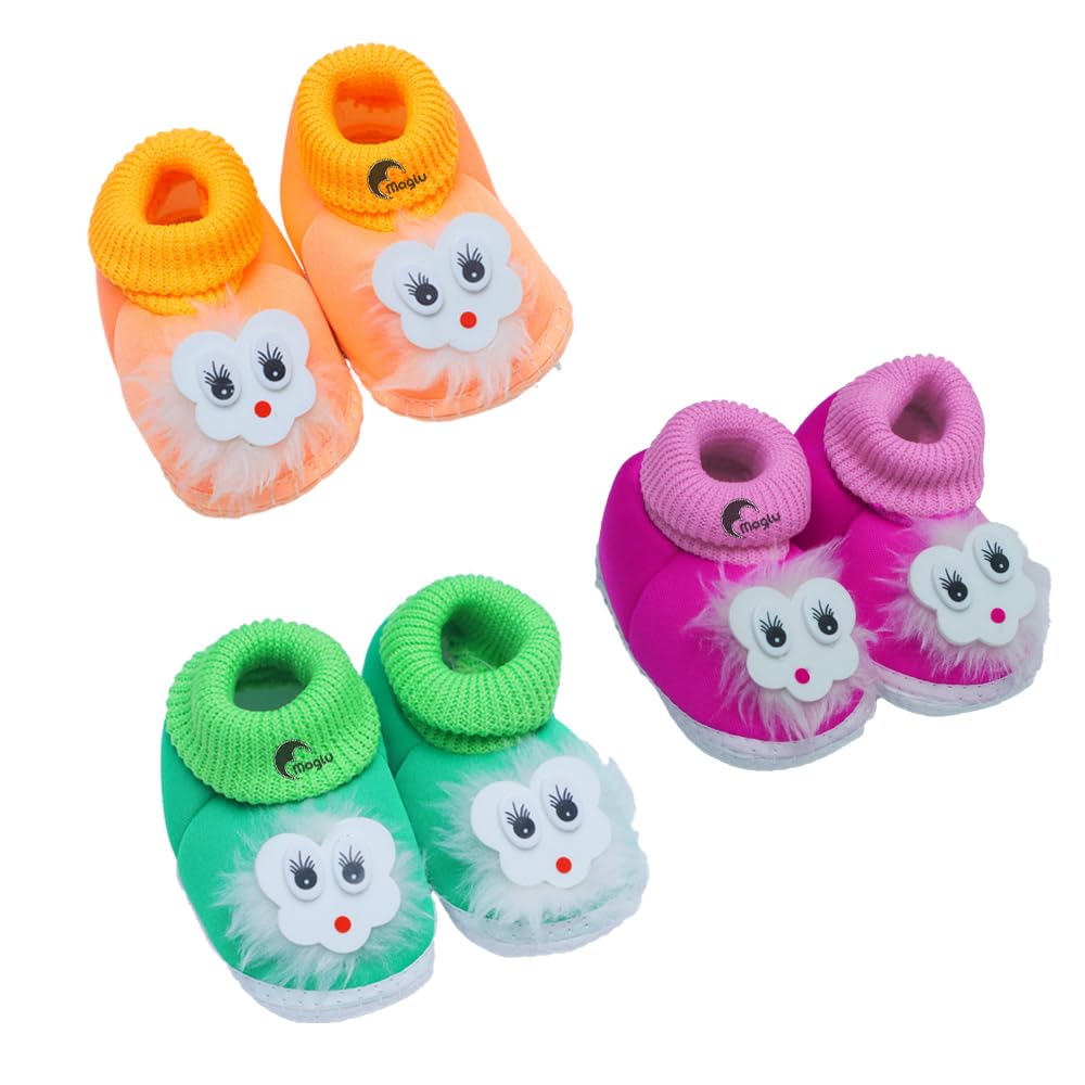 Pack of 3 Baby Booties for 0-12 Months | Soft Sole Cotton & Newborn Shoes | Handmade Crochet Booties | Anti-Slip Infant Footwear | Baby Boy Girl Cute, Lightweight & Comfortable-image-34