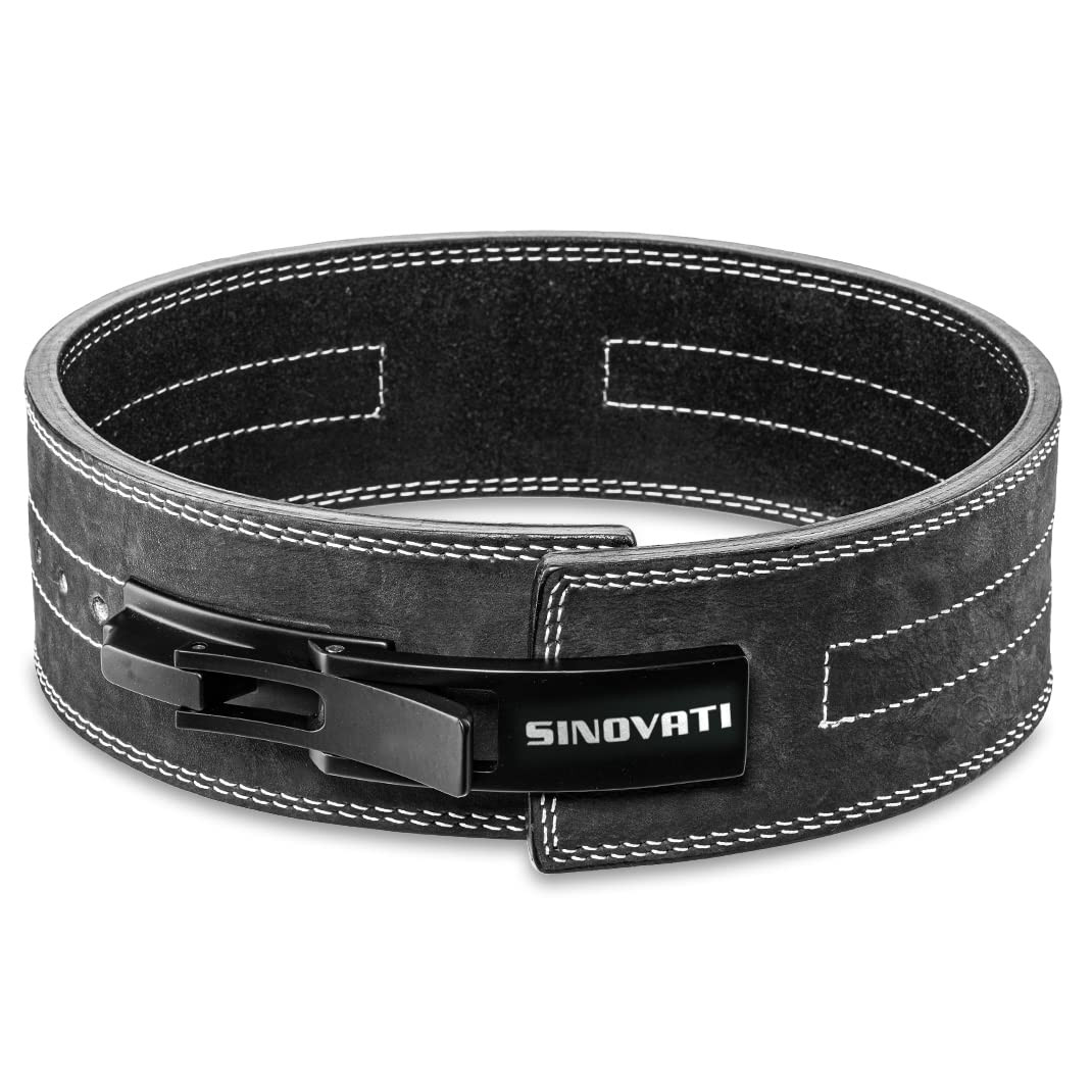 Professional Weightlifting Belt Made of Cowhide Leather with Buckle, Weightlifting Lever Belt for Fitness, Powerlifting, Strength Training, Bodybuilding, with 10cm width, Dark grey nubuck M