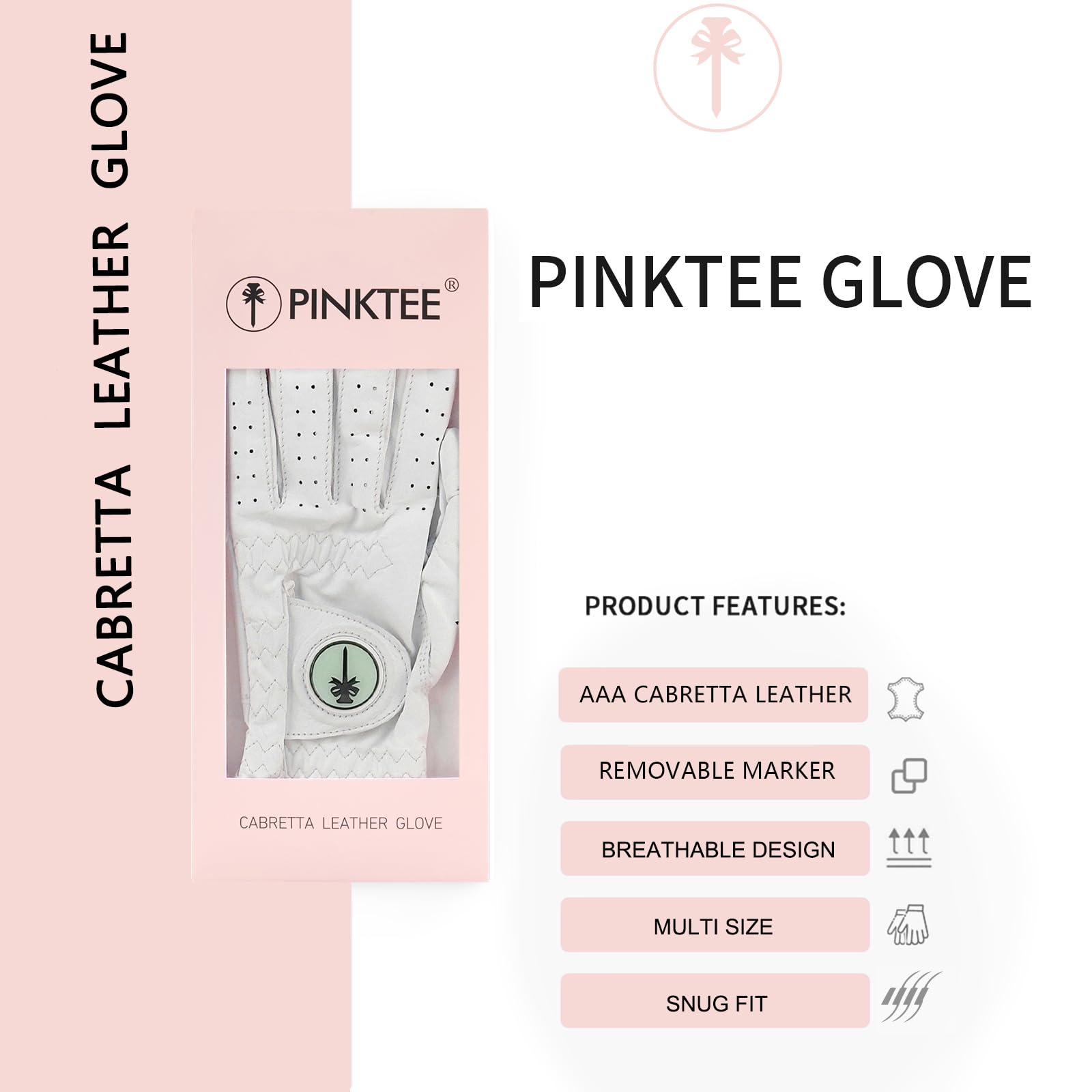 PINKTEE Damen-Golfhandschuh aus weichem Flex-Leder, mit abnehmbarem Golfballmarker, linke Hand, Größe S, M, L, XL