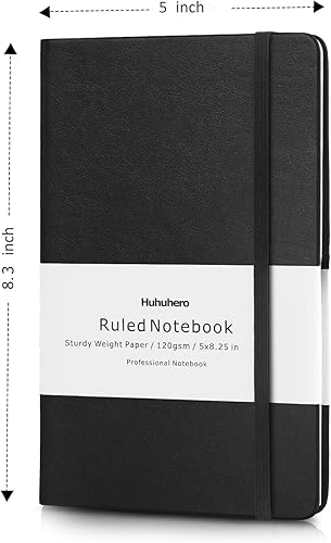 Miniatura 5 de Huhuhero - Paquete de 10 cuadernos, clásico, a rayas, papel grueso de 120 gm, cuaderno negro de tapa dura para oficina, hogar, escuela, negocios,