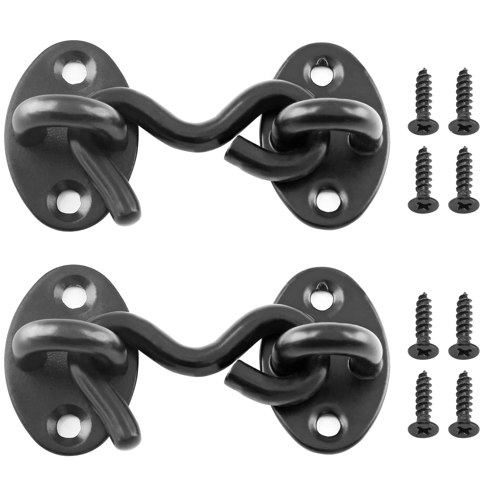 BokWin 2PCS 2” Privacy Hook and Eye Latch，Solid Thicken Stainless Steel Barn Door Lock with Mounting Screws for Window, Bedroom, Closet，Sliding Door (Black)