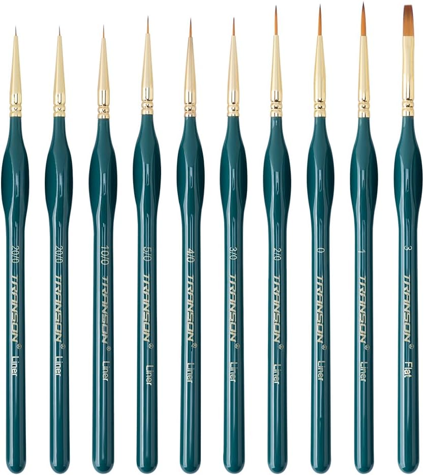 TRANSON 8pcs Extra Fine Art Drawing Brush Set Triangular Grip Acrylic Watercolor Craft Rock Face Painting 8pcs