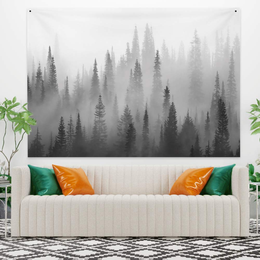 Tapiz Bosque De Niebla YongFoto – 180x160 Cm, Poliéster, Paisaje Natural Con Montañas Y Atardecer