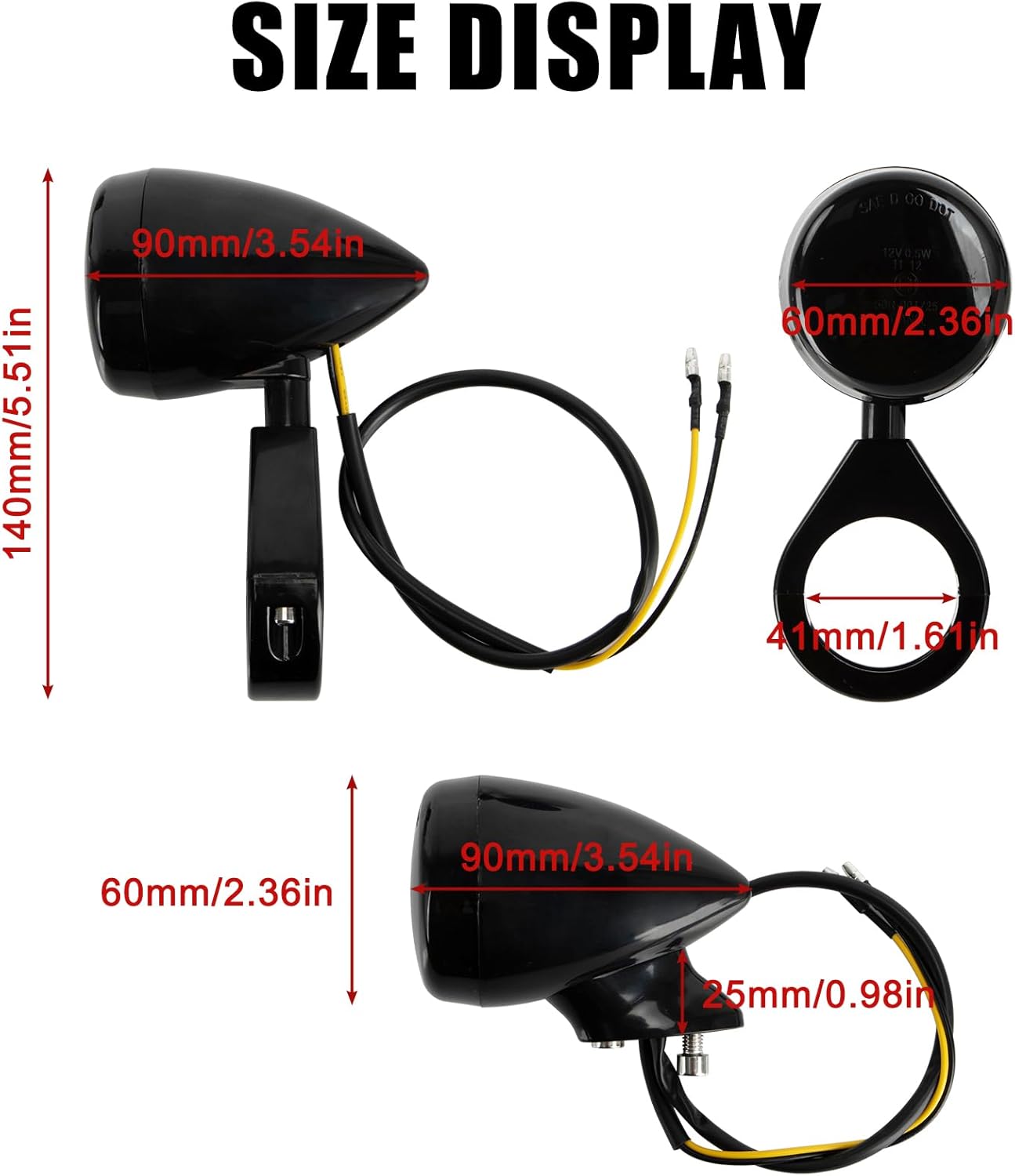 PSLER Motorcycle Turn Signal Light 41 mm Fork Clamp Front Rear Set LED Turn Signals Compatible with Sportster XL 883 1200, 2 Pairs, Black