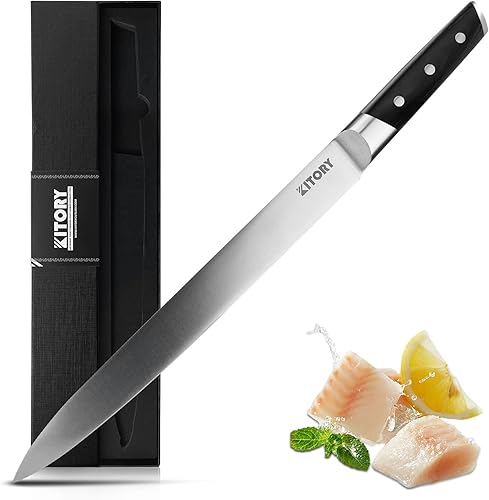 Cuchillo de rebanar de 12 pulgadas  Cuchillo japonés para tallar carne y barbacoa para Turquía  Acero alemán de alto carbono  Pakka de gran tamaño