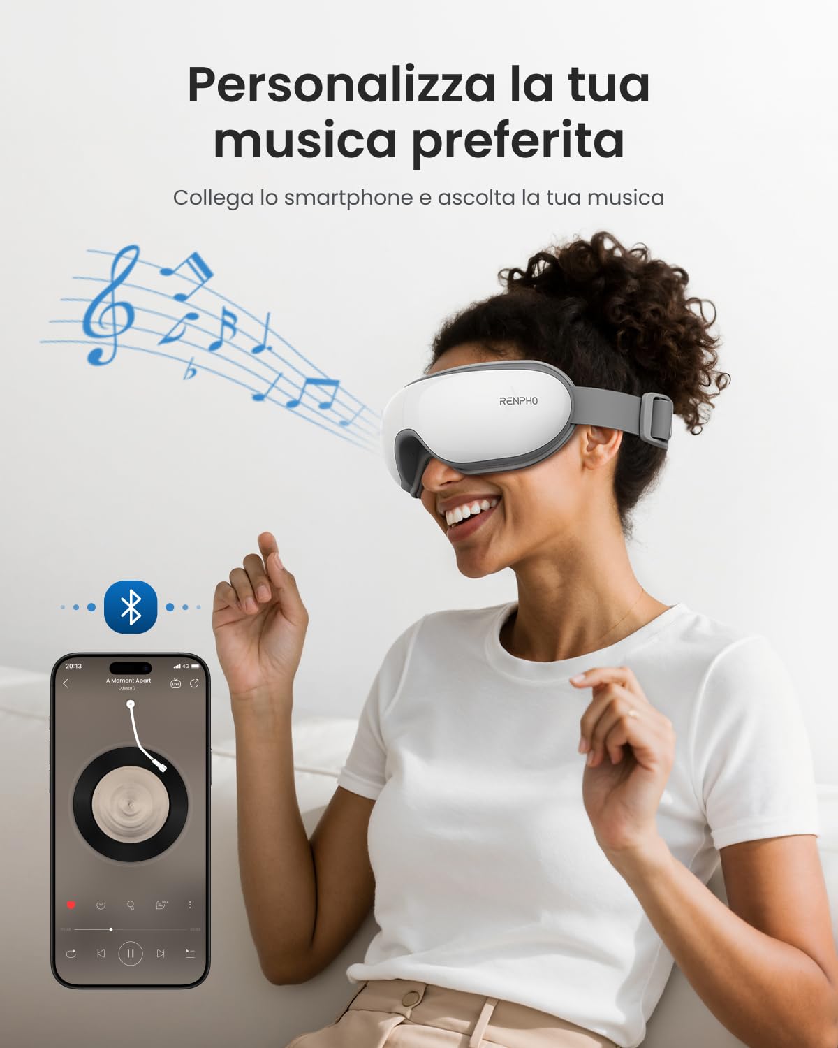 RENPHO Eyeris 1- Masajeador de ojos con calor, Música Bluetooth, Masaje vibratorio,Plegable masajeador ocular para aliviar la tensión ocular Ojos secos Mejorar el sueño, Regalos Originales para Mujer