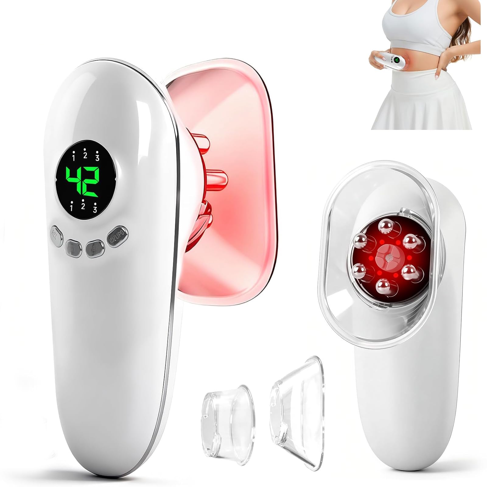 Masajeador AnticelulÃtico Reductor, Calefacción De 4 Niveles Masajeador De Ventosa 15-45 Kpa Con Microcorriente EMS y Luz Roja Para Abdomen, Piernas, Glúteos y Fascias