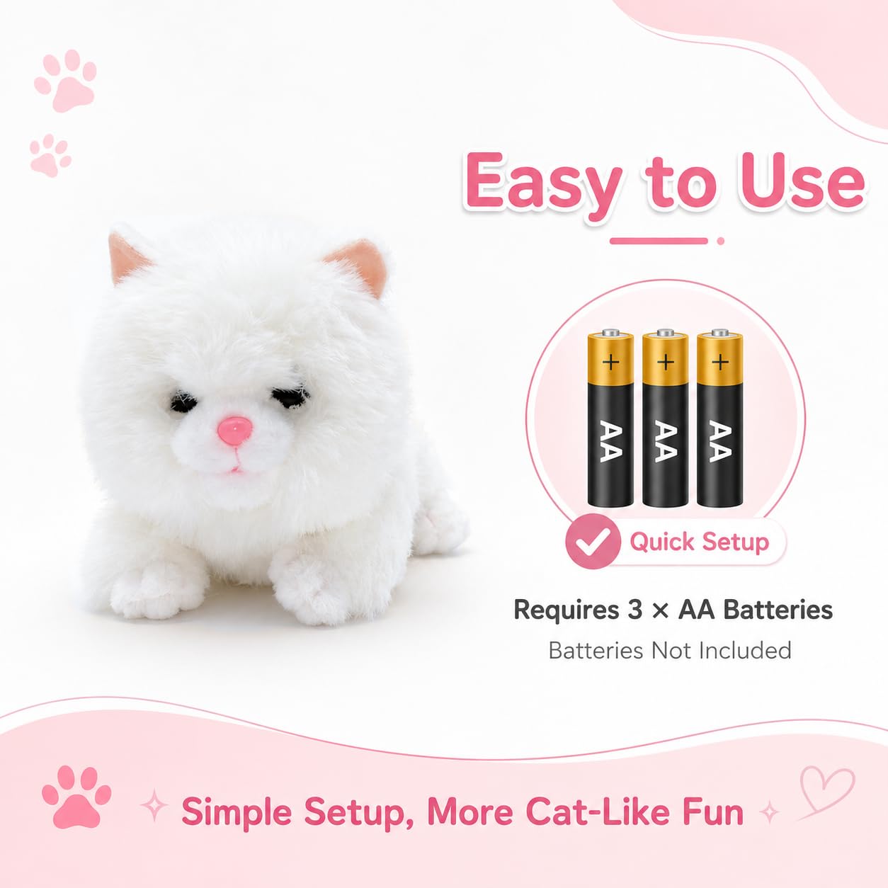 YH YUHUNG Blanco realista robot gato relleno animal de peluche electrónico interactivo gato con control de voz ladrando maullido gato gatito regalo de cumpleaños para niños