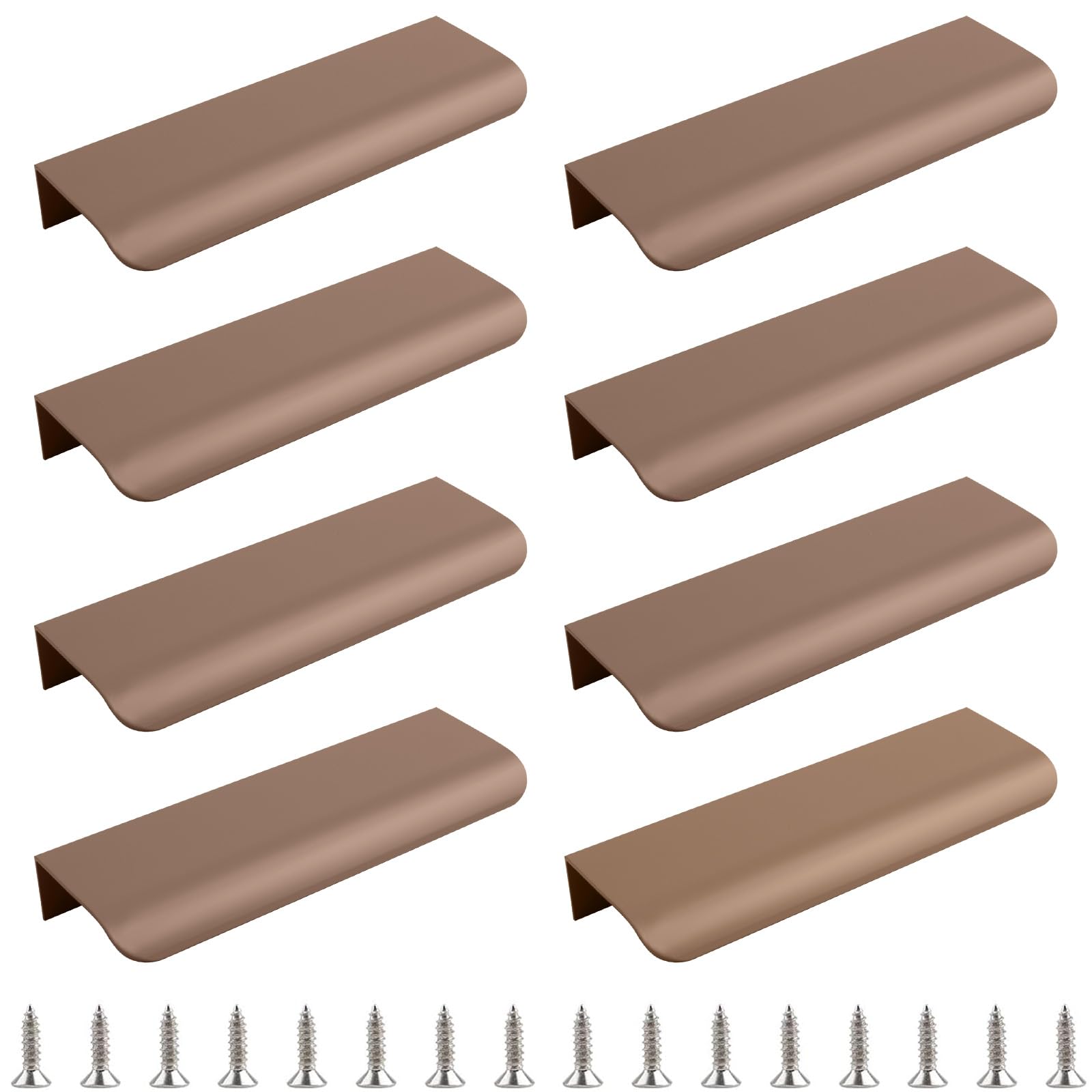 Morobor Brown Finger Edge Pull, 8Pcs Modern Style Drawer Handle, Curved Aluminum Alloy Invisible Handle Wardrobe Pull For Cabinet Hardware Drawer,120Mm