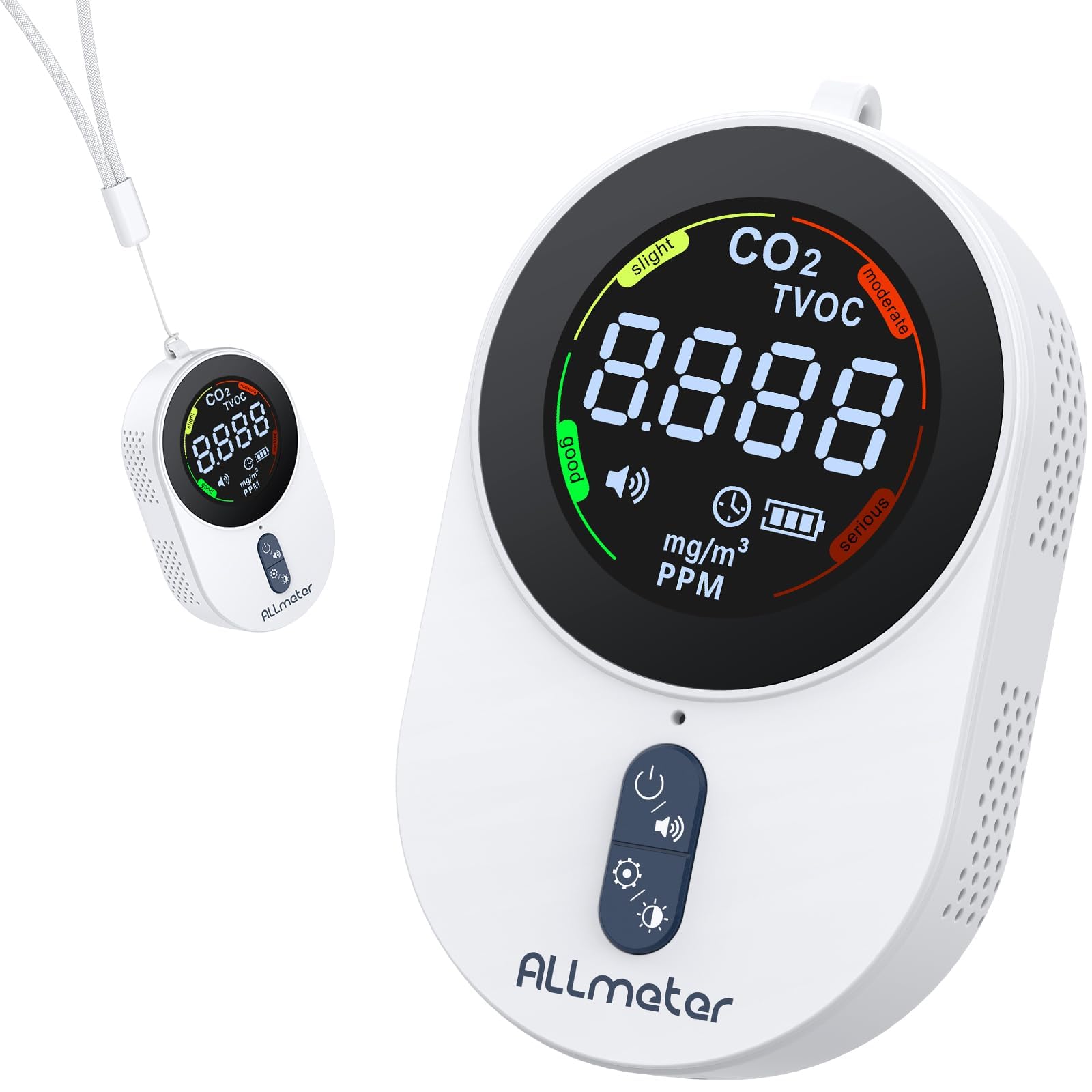 Détecteur de CO2 Mesureur de qualité de l'air 2 en 1 Blanc Rechargeable Mesureur de CO2 avec LCD pour la Maison Bureau Voyage Camping