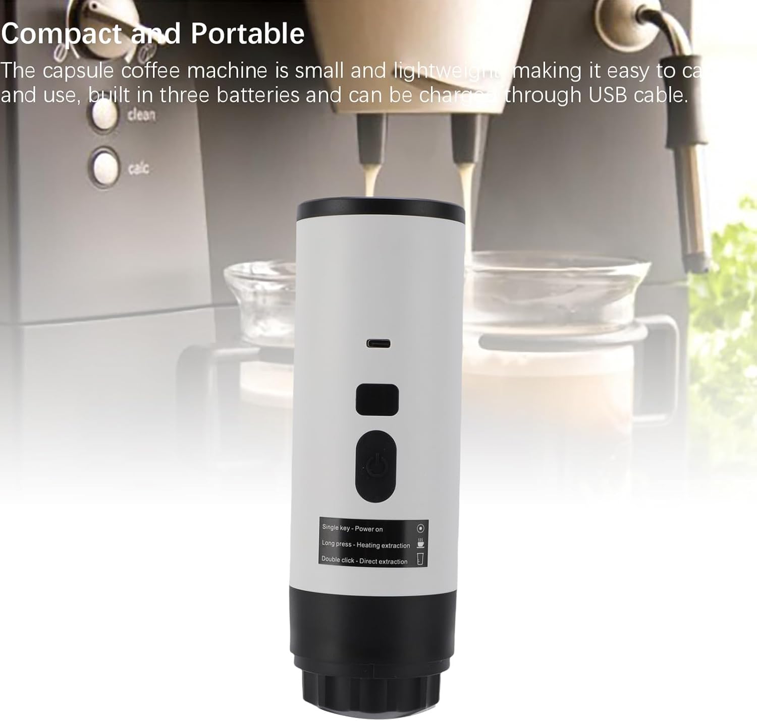 Portable Coffee Machine, Travel Capsule Coffee Maker Automatic Cordless Heating Capsule Machine