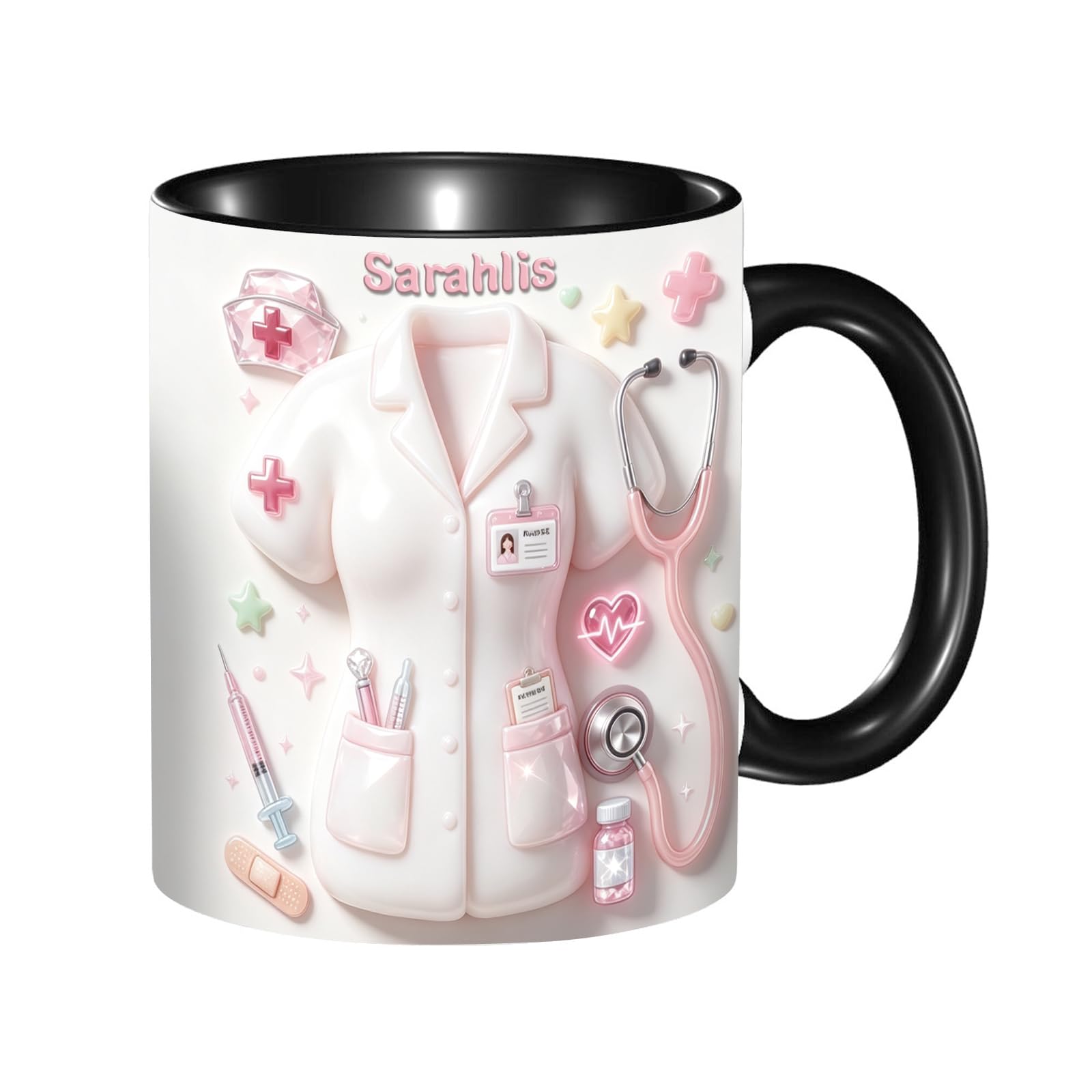 NOONATIVE Personalized Nurse Coffee Mug, Custom Name Doctor Mug for Women Healthcare Worker, 2D Effect Nursing Ceramic Cup, Nurse Graduation Gifts, Doctor Appreciation Gifts for Christmas Birthday,05